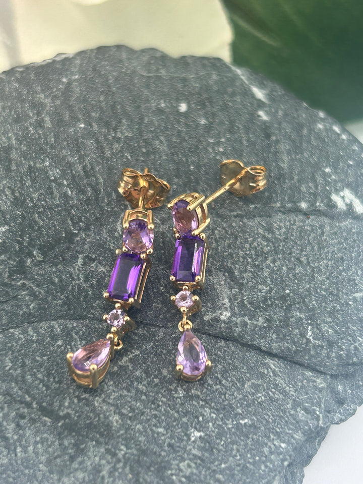 10K Gold & Amethyst Post-back Earrings