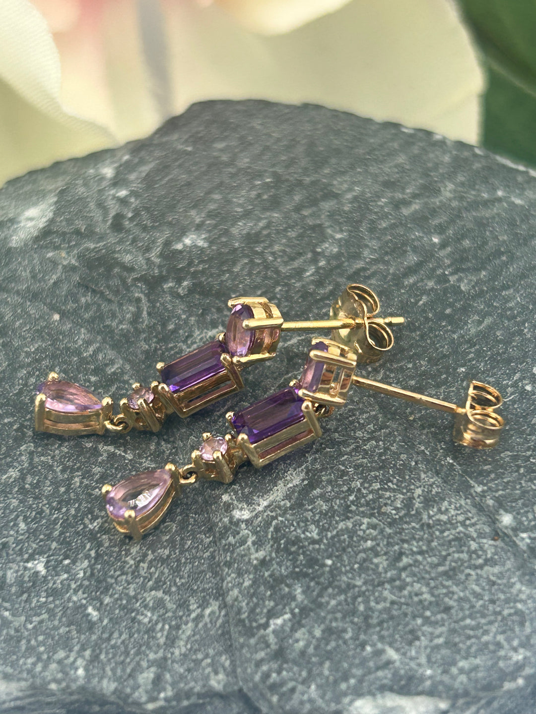10K Gold & Amethyst Post-back Earrings