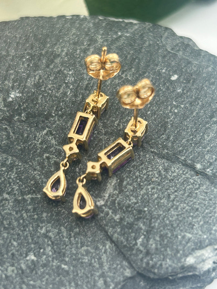 10K Gold & Amethyst Post-back Earrings