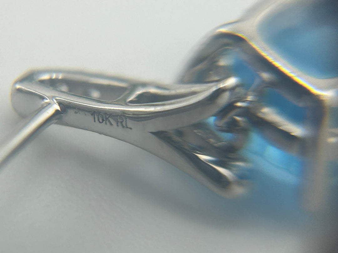 10K White Gold Diamond & Blue Topaz Post-back Earrings