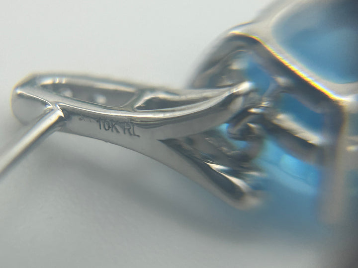 10K White Gold Diamond & Blue Topaz Post-back Earrings