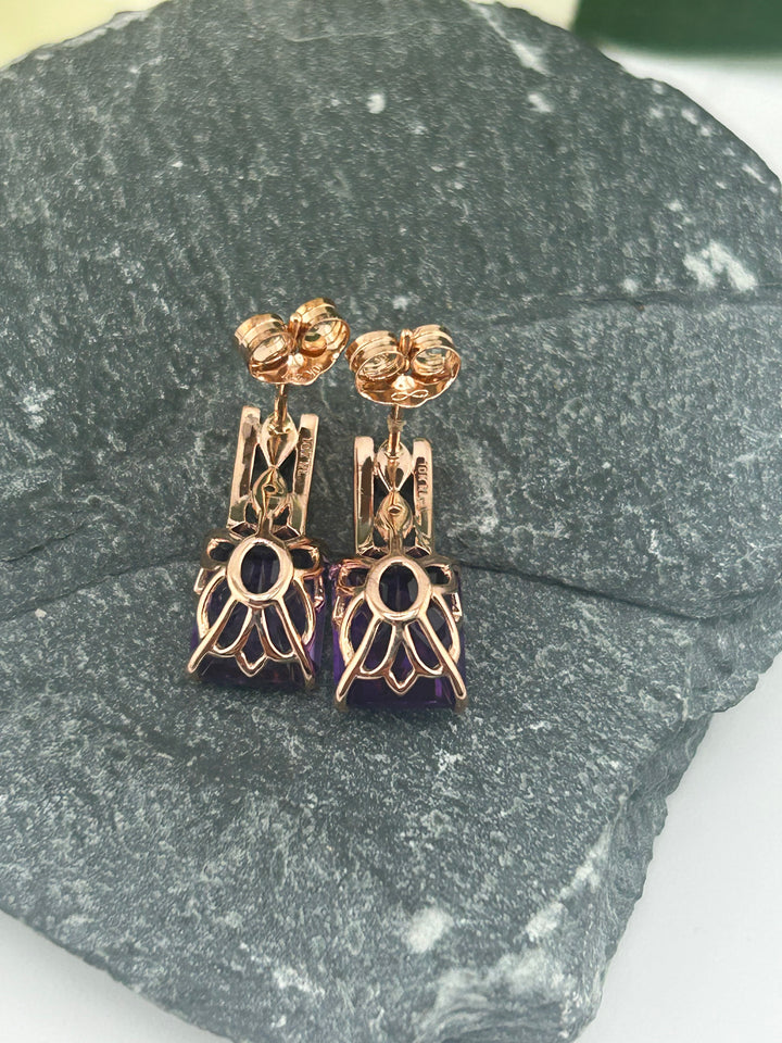 10K Gold Diamond & Amethyst Post-back Earrings