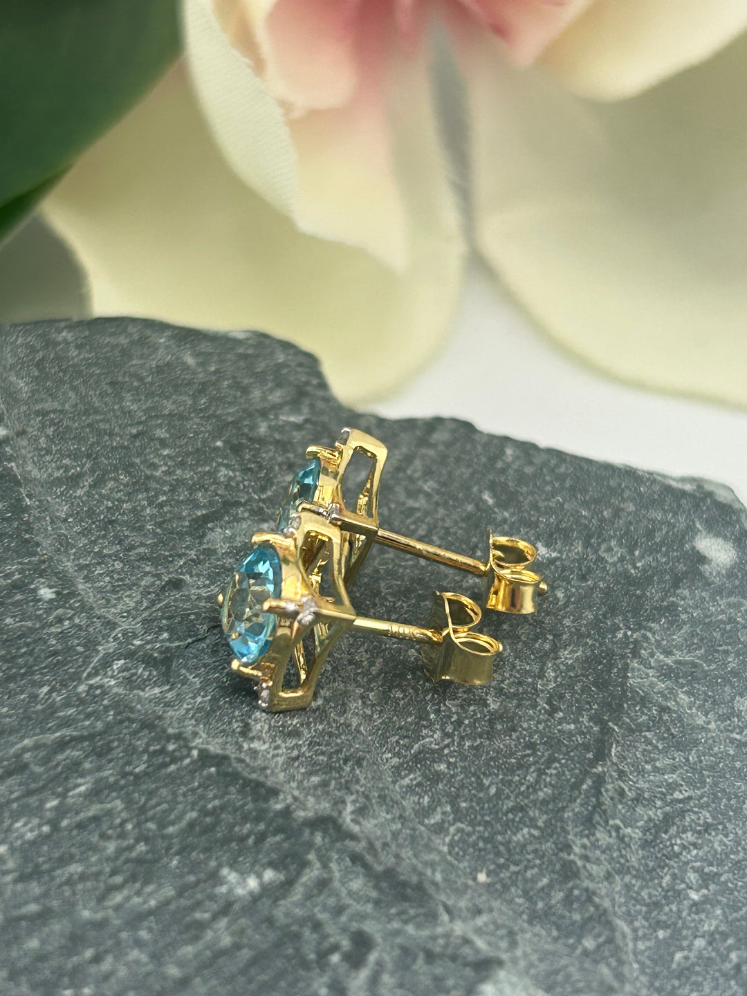10K Gold Diamond & Blue Topaz Post-back Earrings