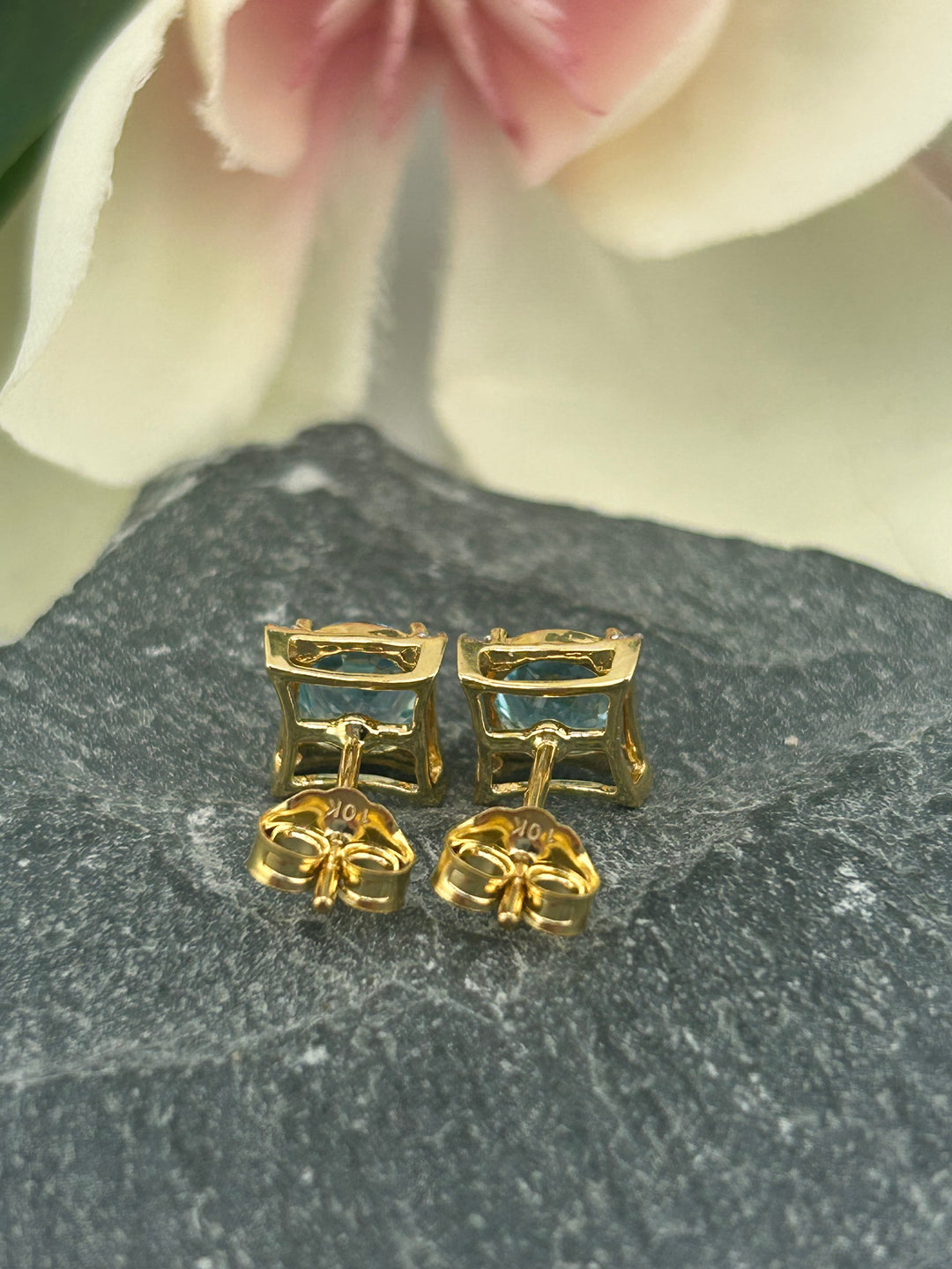 10K Gold Diamond & Blue Topaz Post-back Earrings