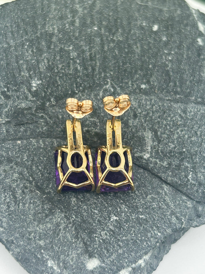 10K Gold Diamond & Amethyst Post-back Earrings