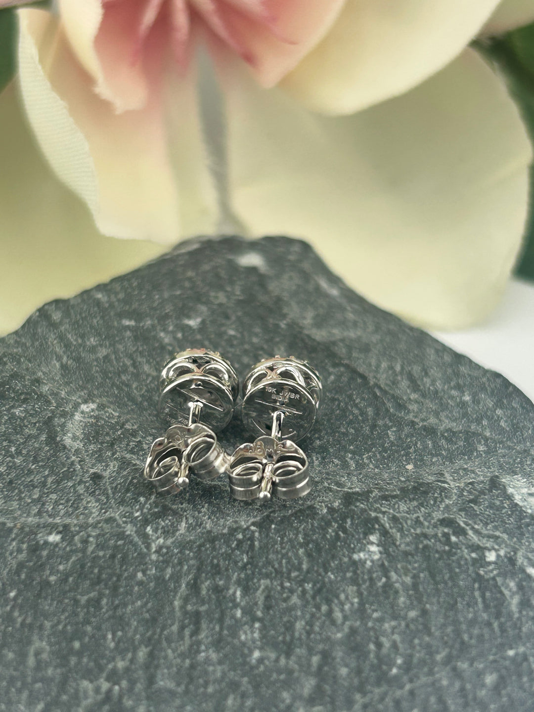 10K White Gold & Diamond Post-back Earrings