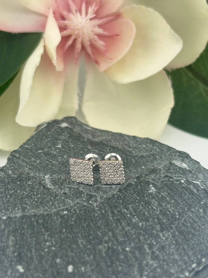 10K White Gold & Diamond Post-back Earrings