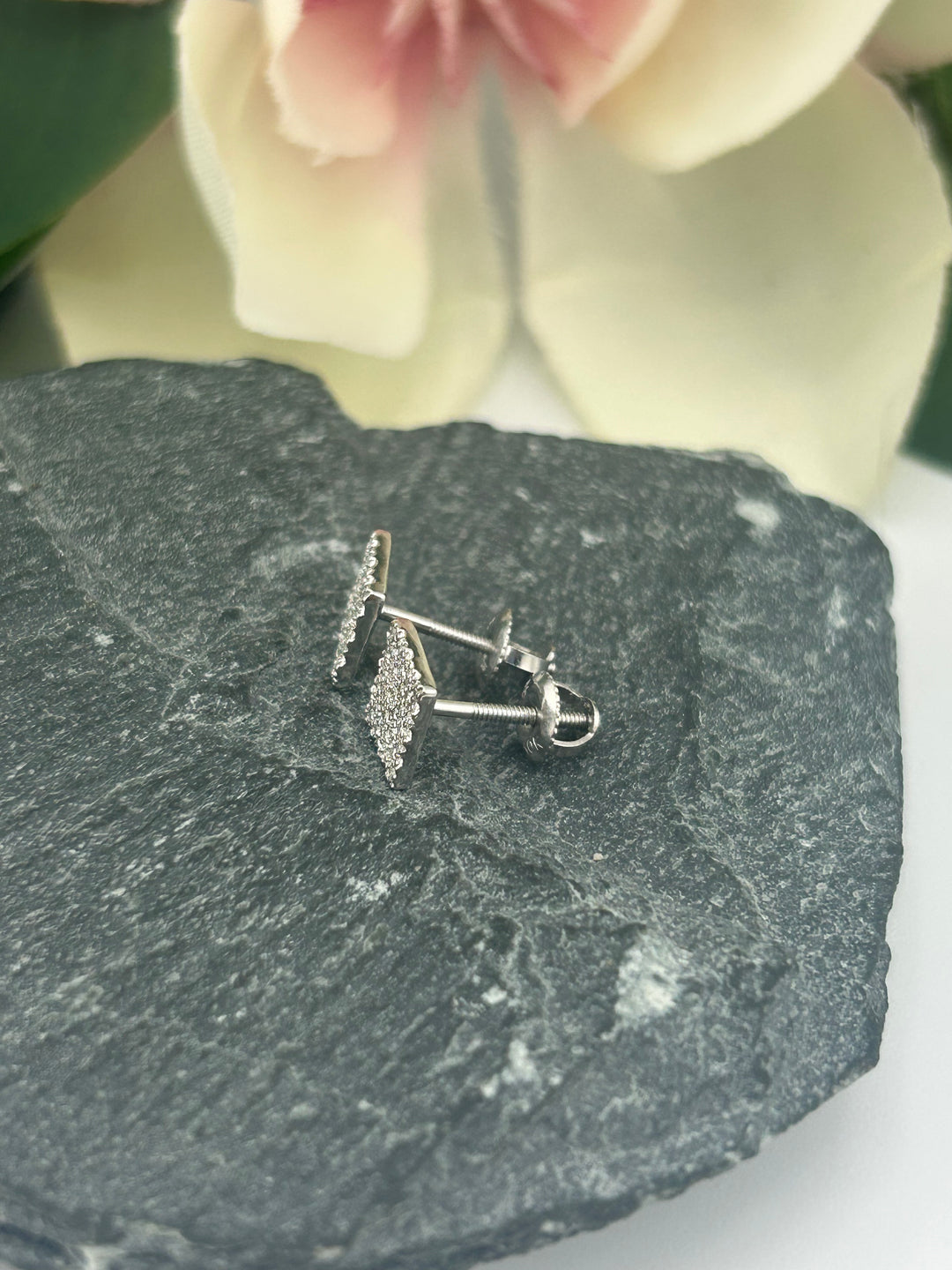 10K White Gold & Diamond Post-back Earrings