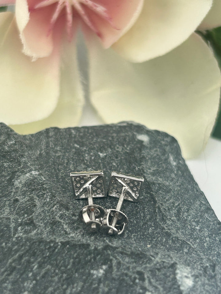 10K White Gold & Diamond Post-back Earrings