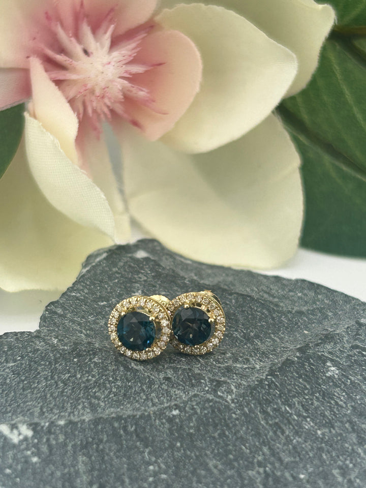 10K Gold Diamond & London Blue Topaz Post-back Earrings