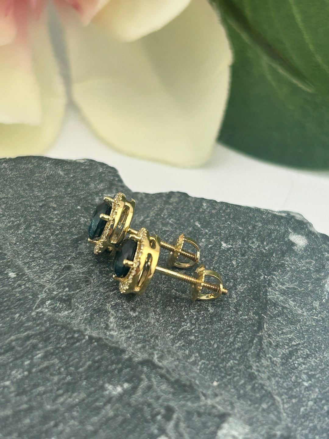 10K Gold Diamond & London Blue Topaz Post-back Earrings