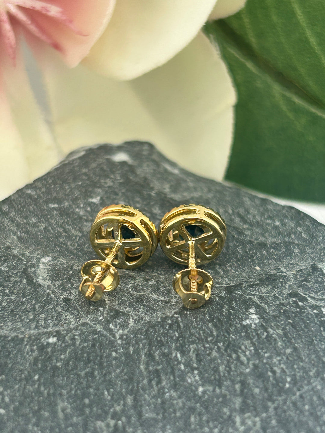 10K Gold Diamond & London Blue Topaz Post-back Earrings