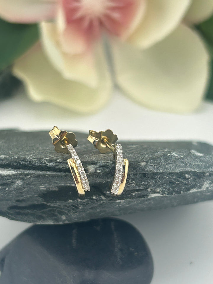14K Gold & Diamond Half Hoop Post-back Earrings