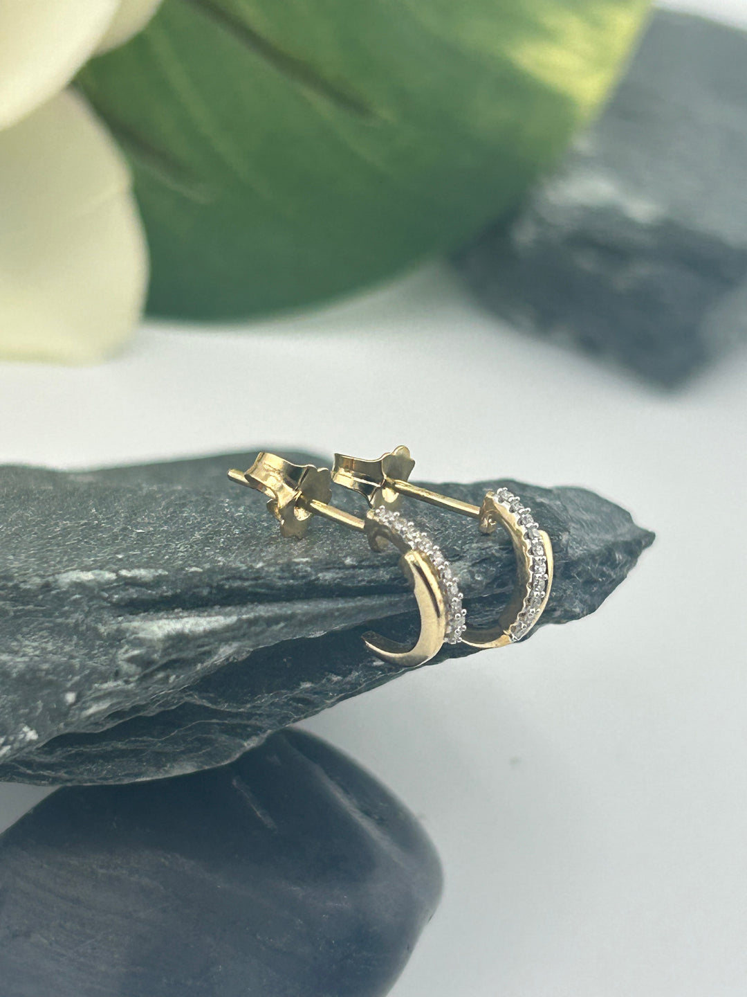 14K Gold & Diamond Half Hoop Post-back Earrings