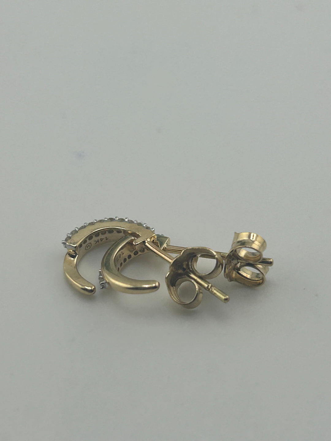 14K Gold & Diamond Half Hoop Post-back Earrings