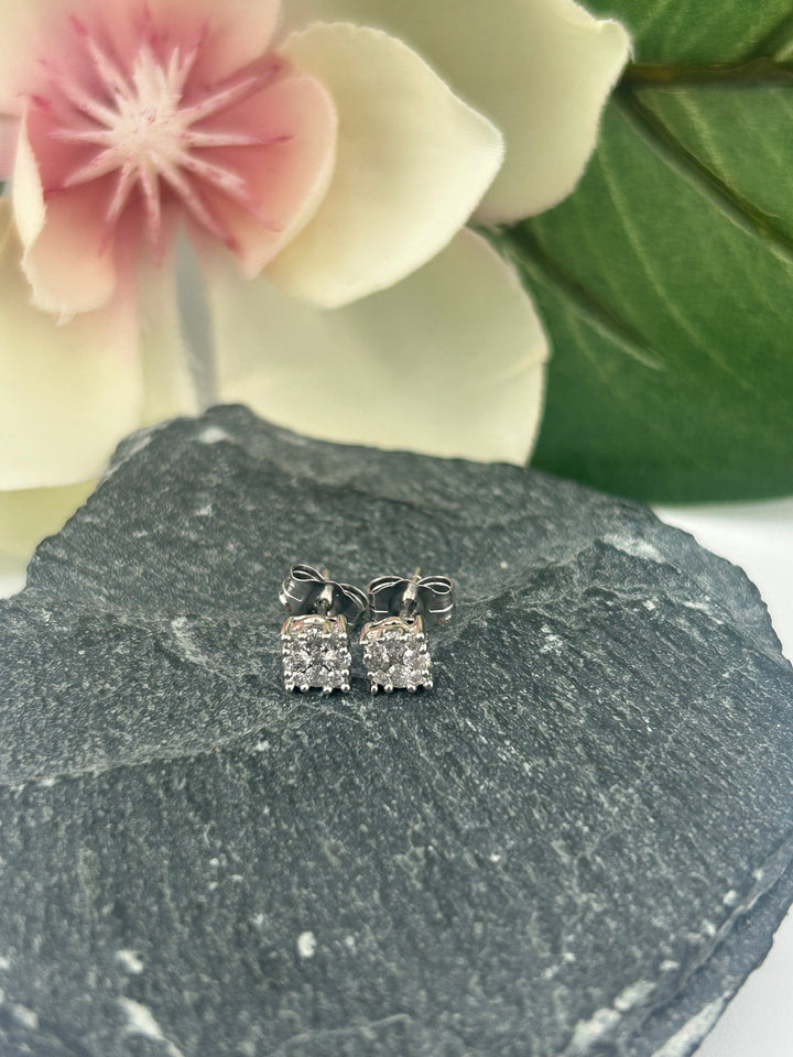 10K White Gold & Diamond Post-back Earrings