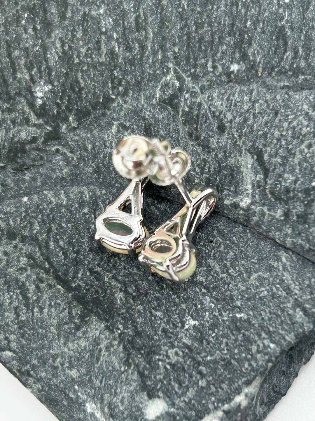 10K White Gold Diamond & Opal Post-back Earrings