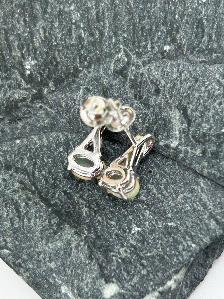 10K White Gold Diamond & Opal Post-back Earrings