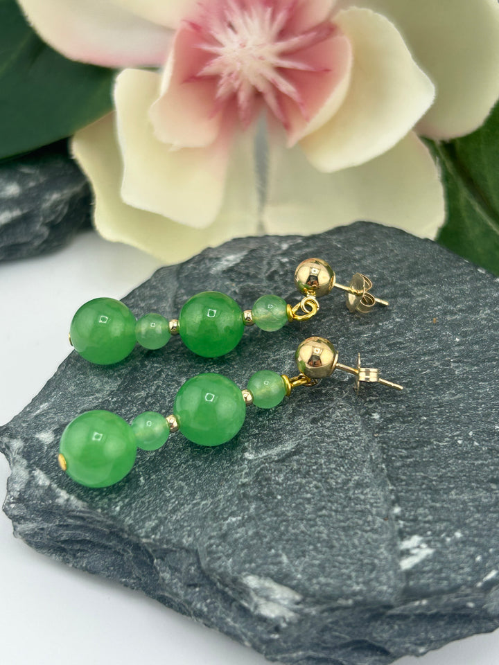 14K Gold and Jade Post-back Earrings
