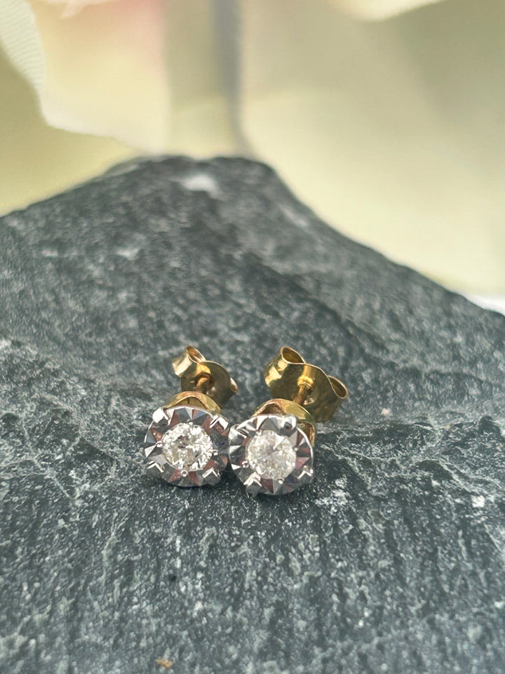 10K Gold & White Gold Diamond Post-back Earrings