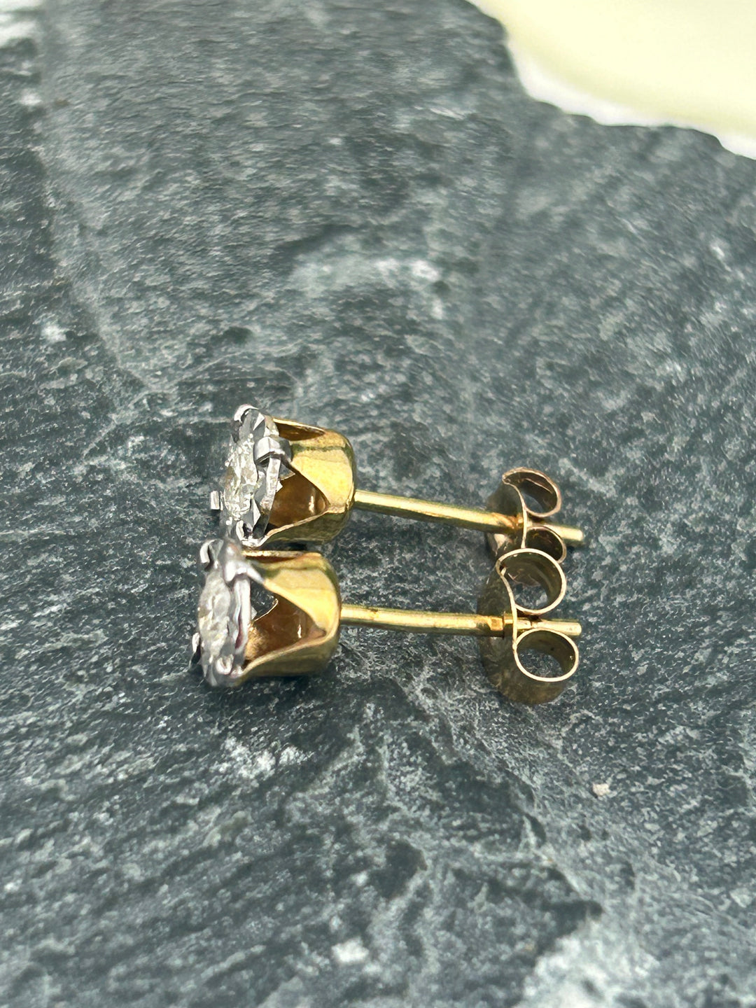 10K Gold & White Gold Diamond Post-back Earrings