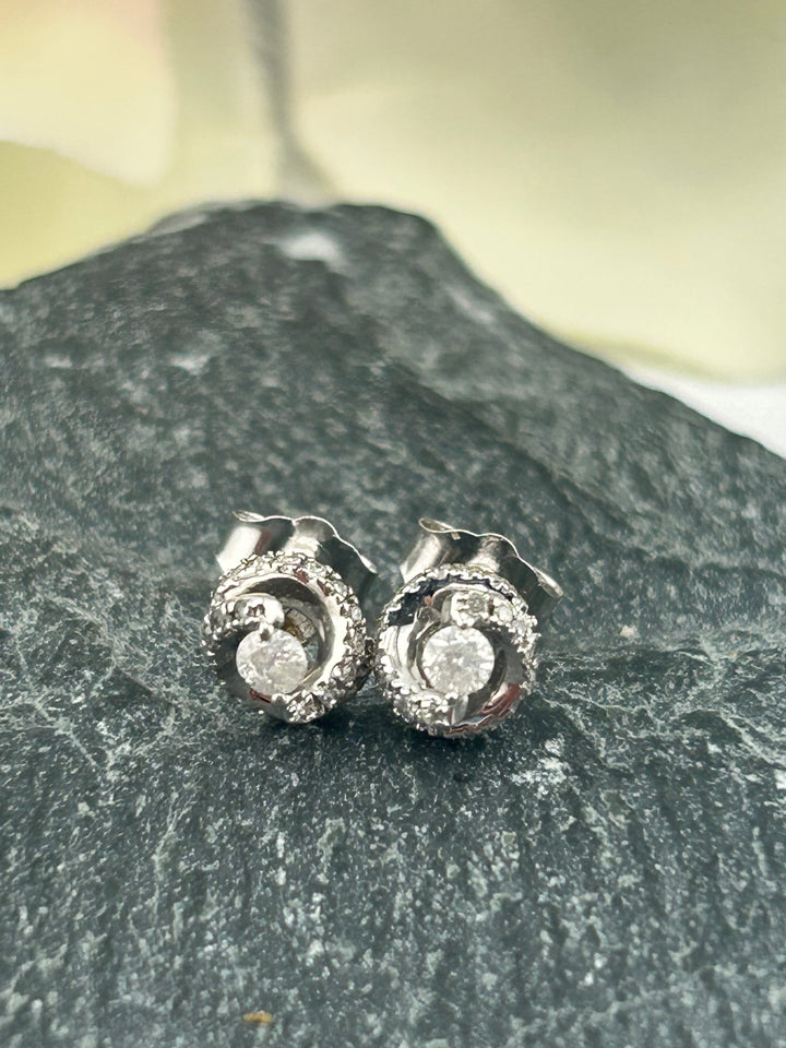 10K White Gold & Diamond Post-back Earrings