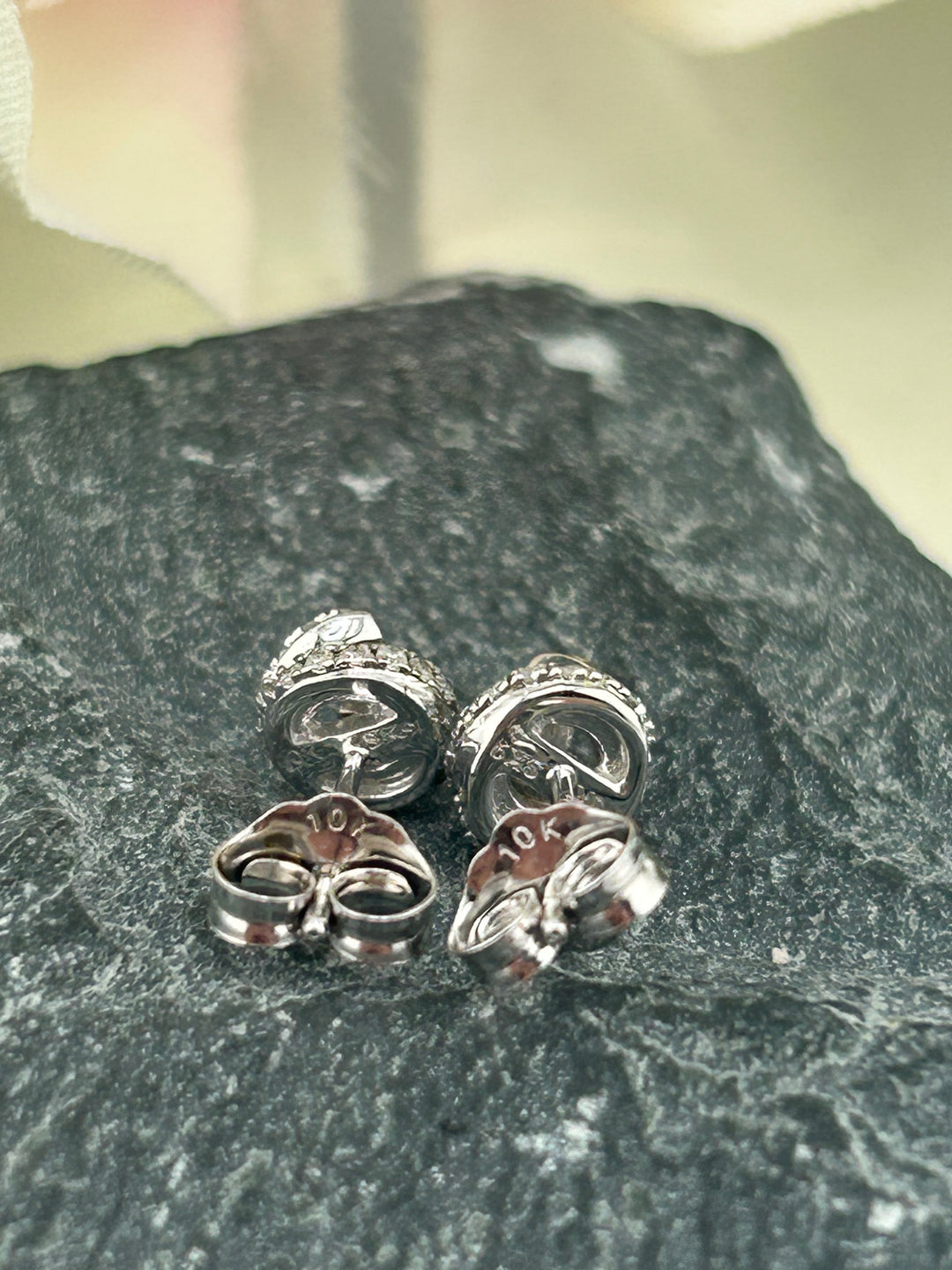 10K White Gold & Diamond Post-back Earrings