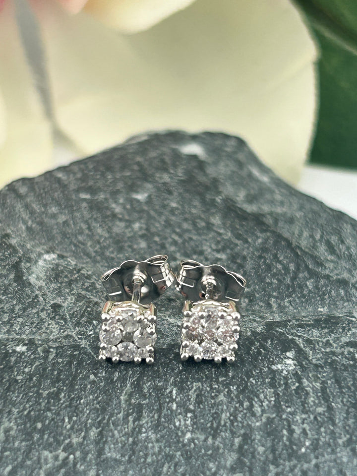 10K White Gold & Diamond Post-back Earrings