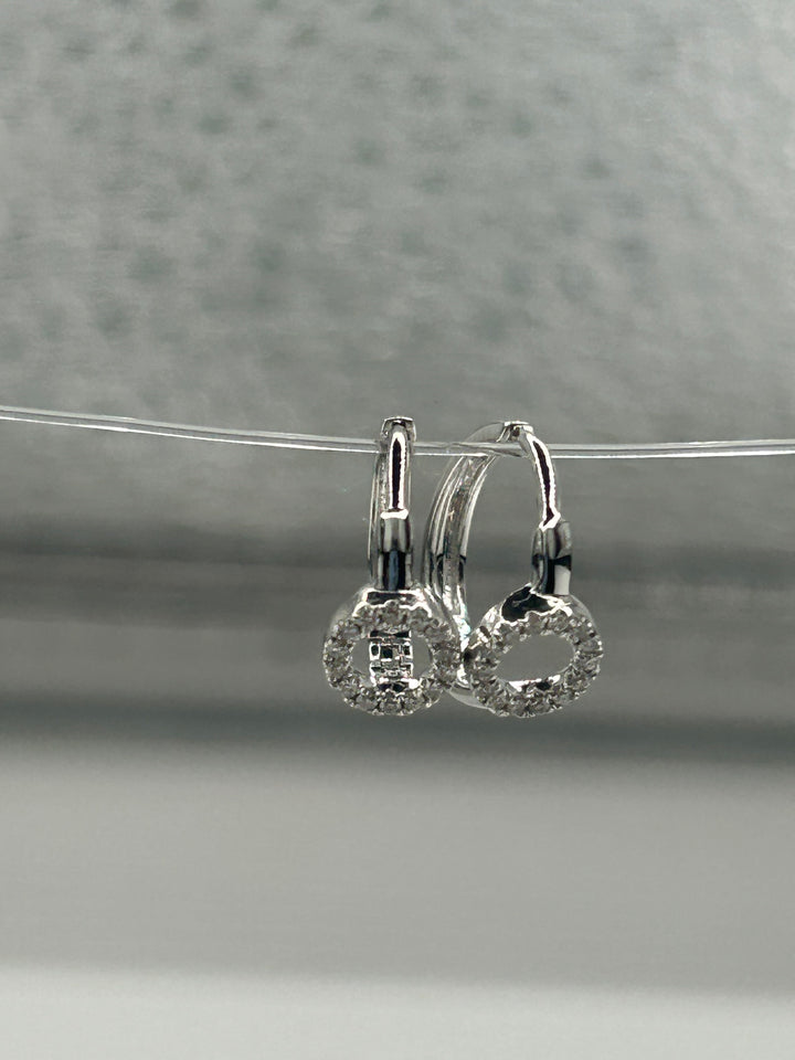 10K White Gold & Diamond Hoop Earrings