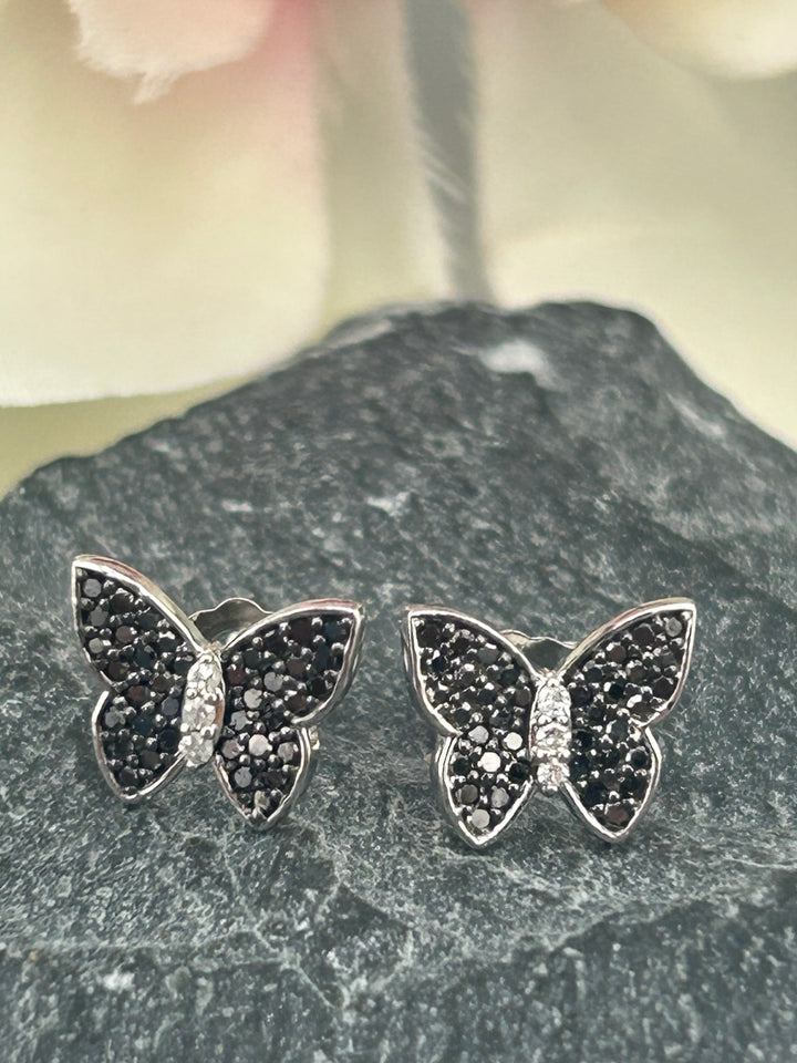 10K White Gold and Black Diamond Post-back Earrings