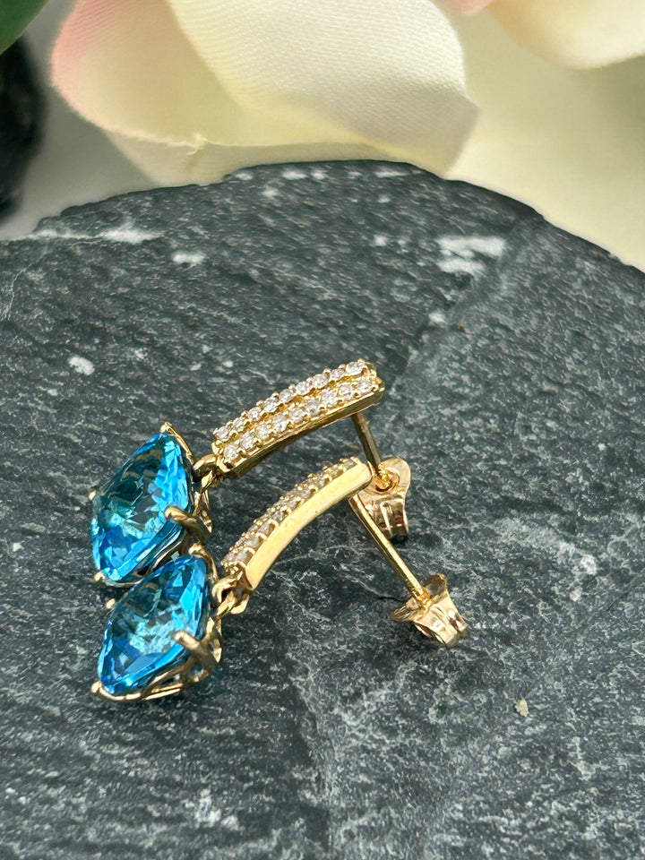 10K Gold Diamond & Blue Topaz Post-back Earrings