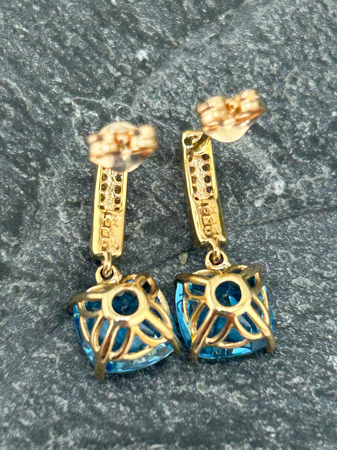 10K Gold Diamond & Blue Topaz Post-back Earrings