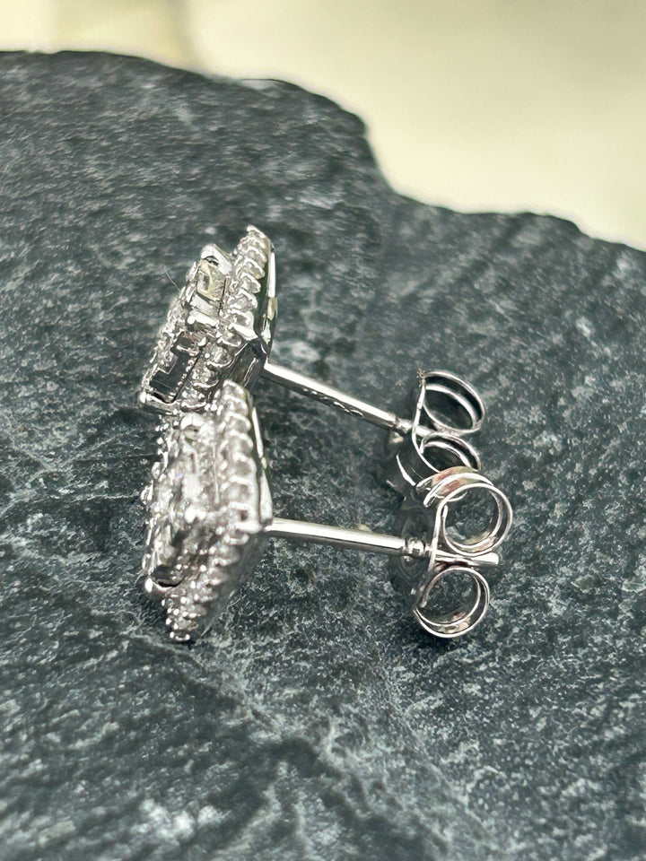 10K White Gold & Diamond Post-back Square Earrings