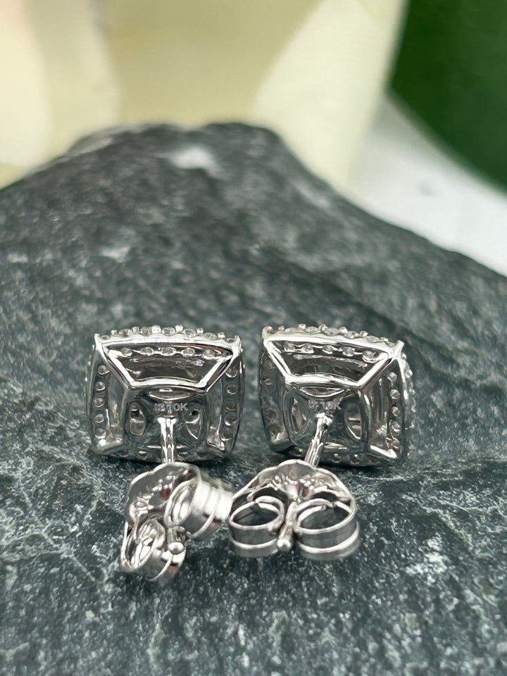 10K White Gold & Diamond Post-back Square Earrings