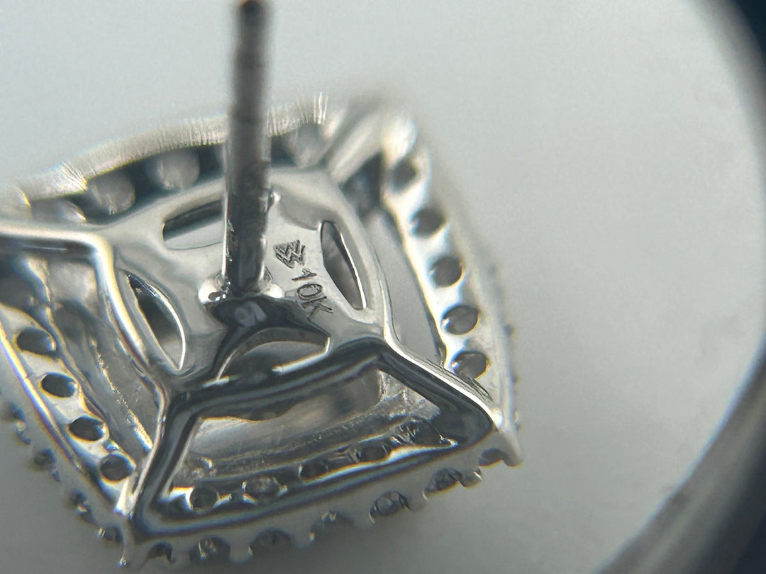 10K White Gold & Diamond Post-back Square Earrings