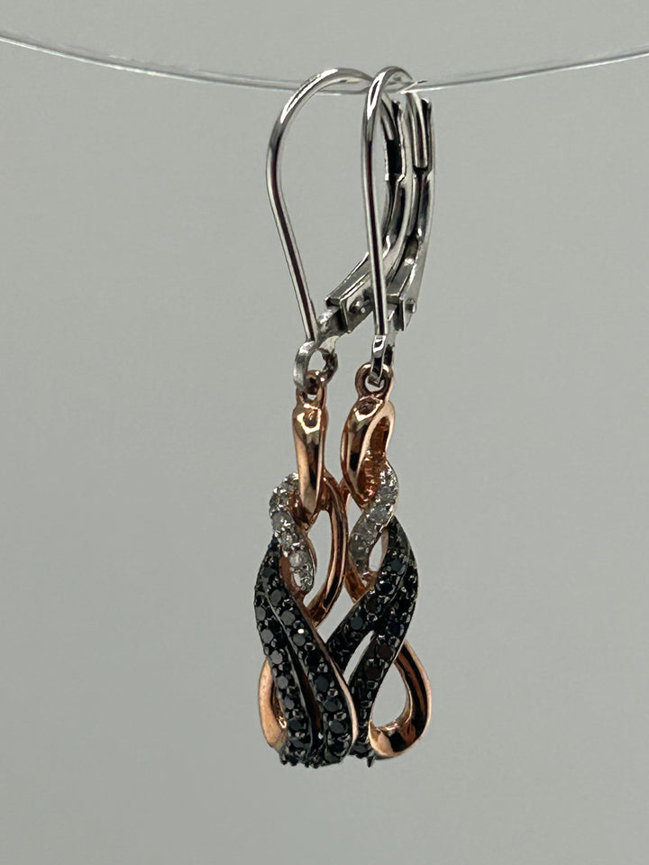 10K Gold White & Black Diamond Dangle Earrings