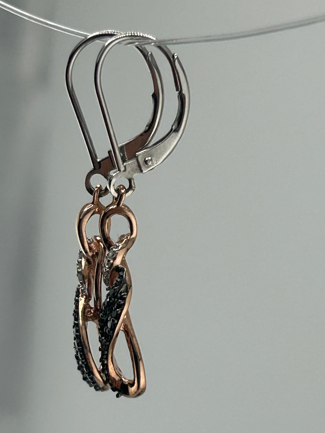 10K Gold White & Black Diamond Dangle Earrings