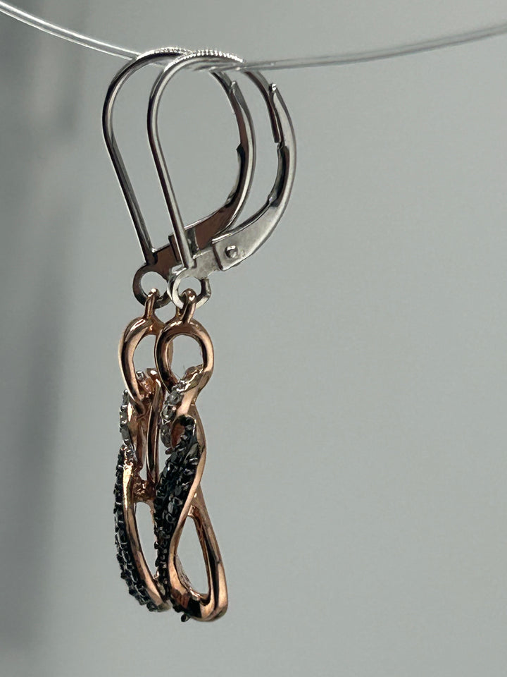 10K Gold White & Black Diamond Dangle Earrings