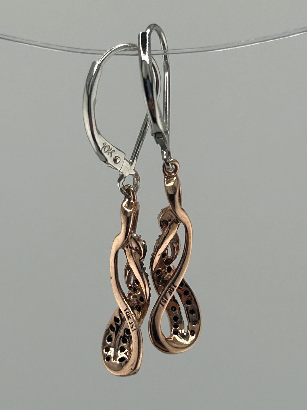 10K Gold White & Black Diamond Dangle Earrings