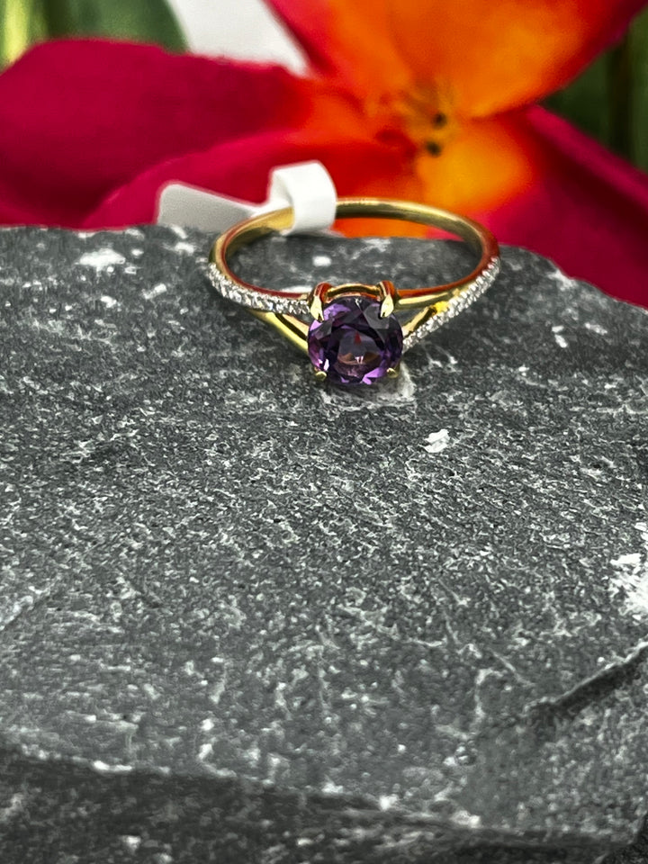 10K Gold Rhodolite and Diamond Ring