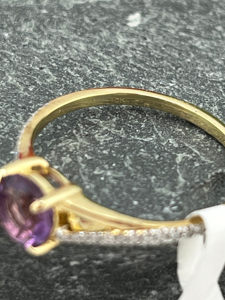 10K Gold Rhodolite and Diamond Ring