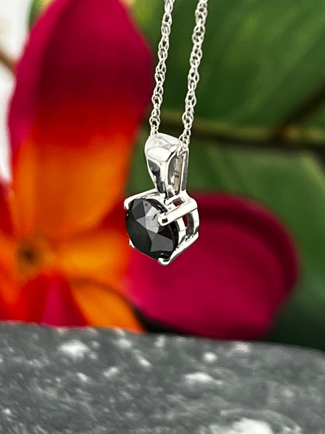 10K White Gold and Black Diamond Necklace