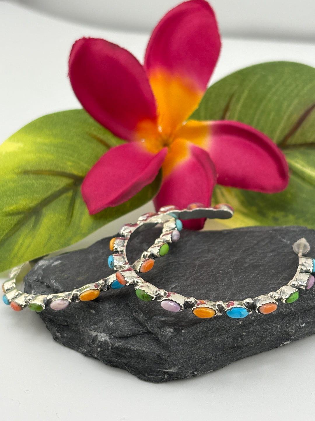 Multi-Stone Hoop Earrings