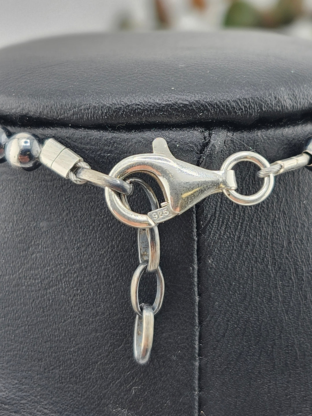 4/5/6/8mm Oxidized 925 Sterling Silver Bead and Saucer Bracelet - 7"+1"