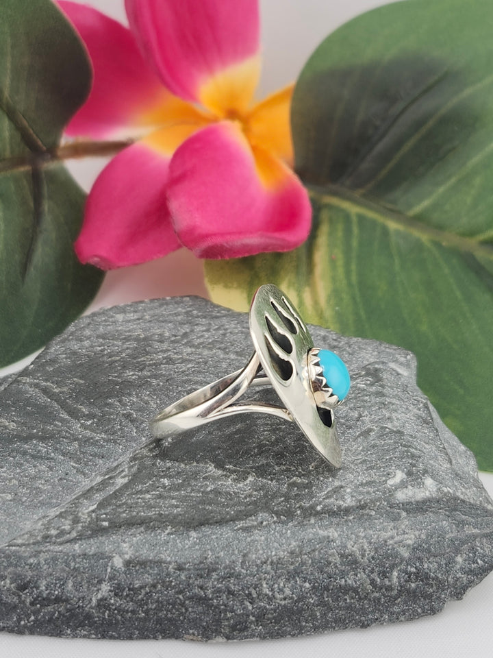 Turquoise Bear Paw Print & 925 Sterling Silver Ring Size 8