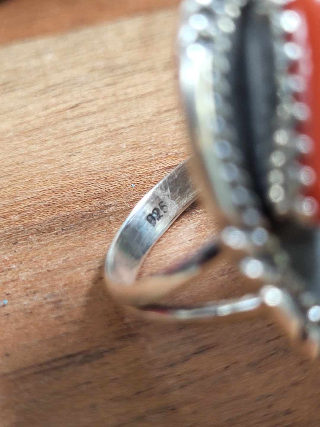 Natural Coral and Turquoise Ring Sterling Silver Size 7 1/2