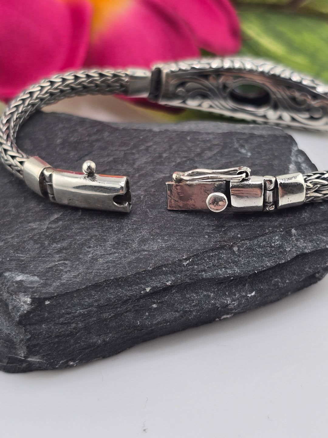 Real Mystic Topaz 925 Sterling Silver and 18k Gold Accented Bali Bracelet 6.75"