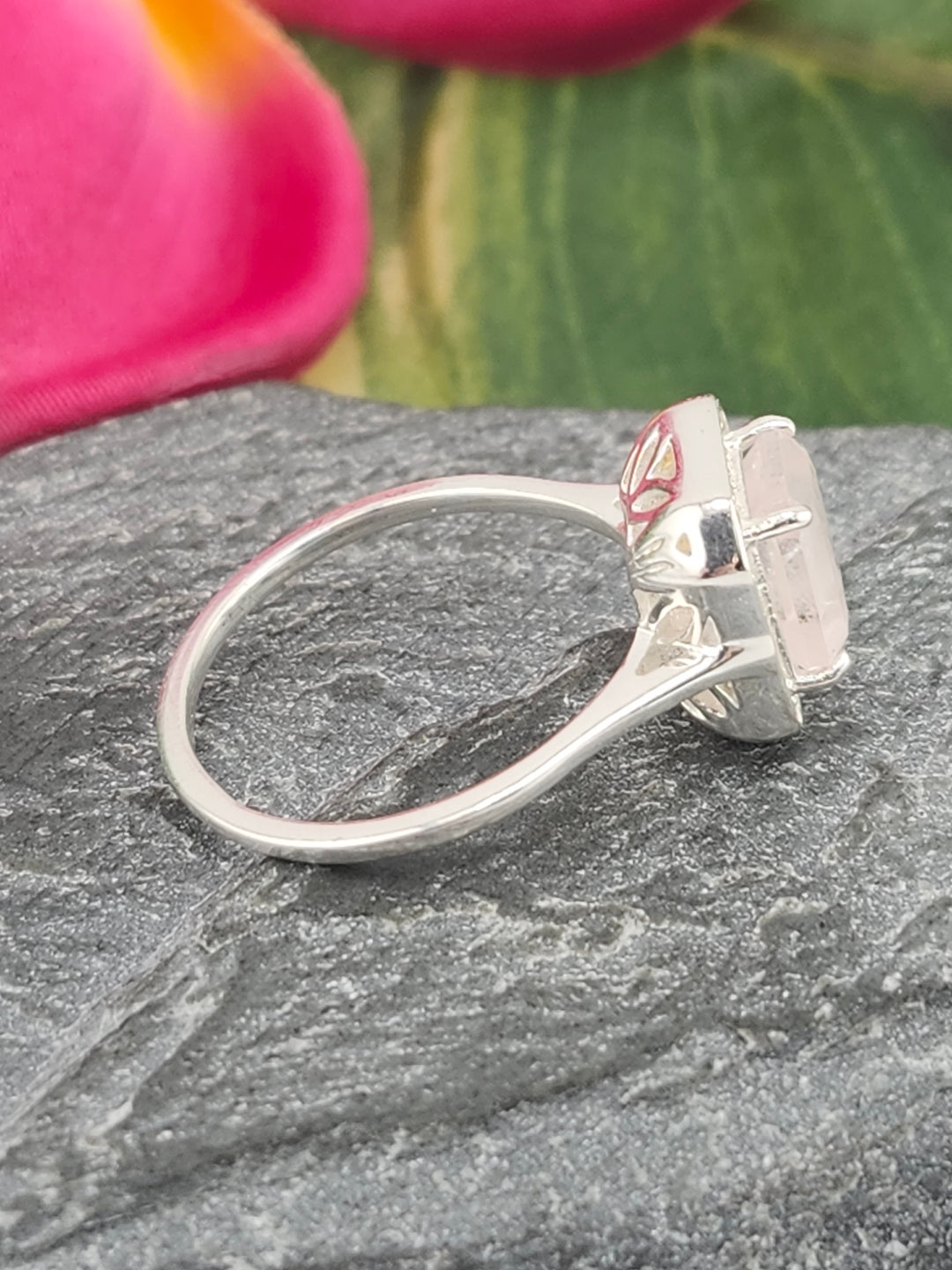 Morganite/Cubic Zirconia 925 Sterling Silver Ring - Size 7