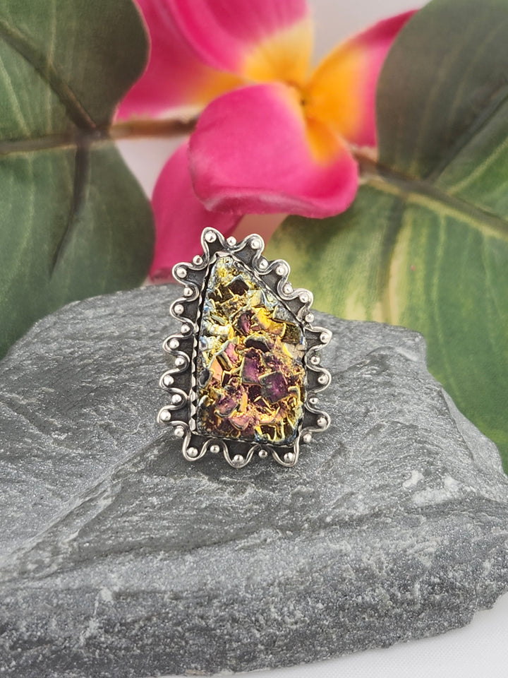 Titanium Druzy 925 Sterling Silver Ring Size 6