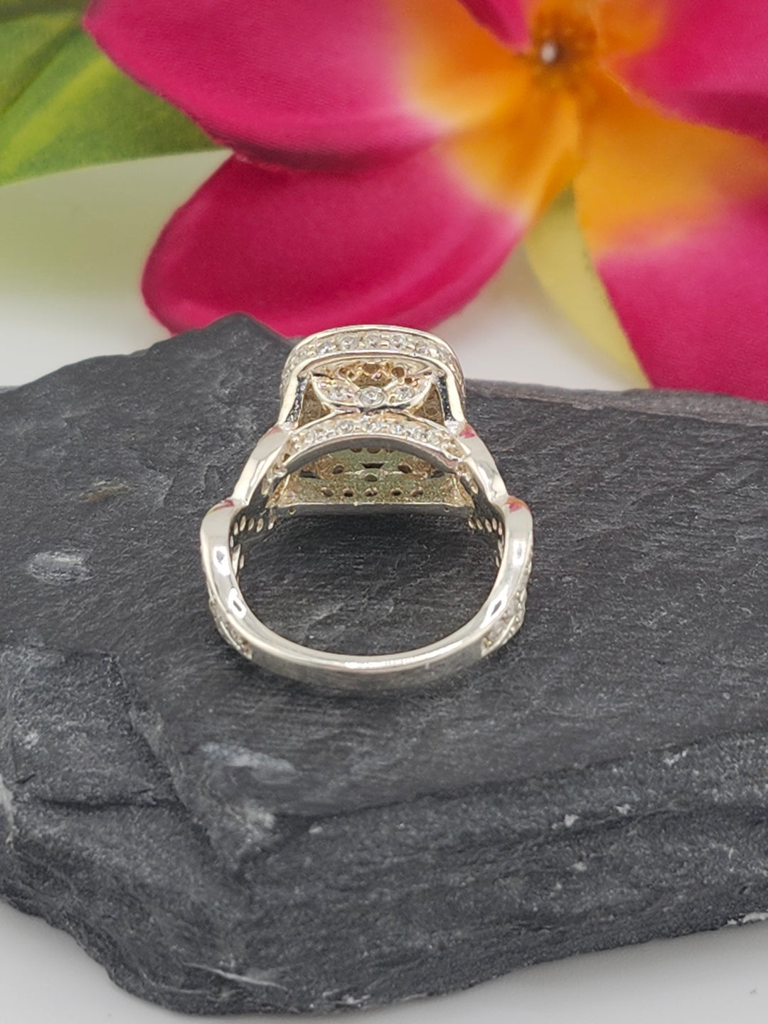 Emerald and 925 Sterling Silver w/CZ Ring